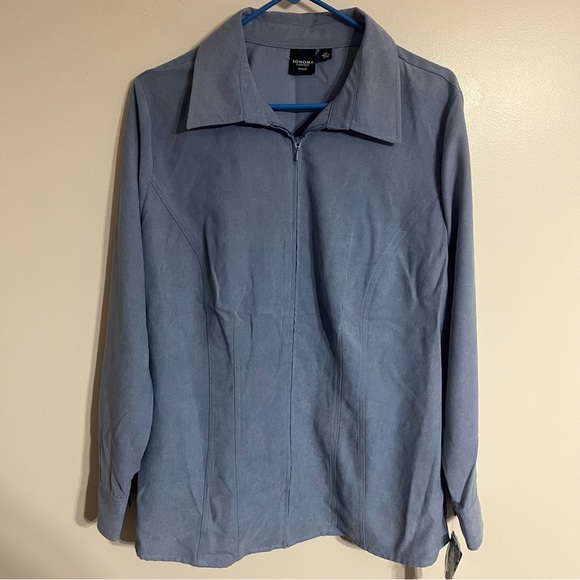 NWT Women’s Sonoma Life Style Faux Suede Full Zip Lightweight Jacket Sz 1X Blue - Picture 1 of 10